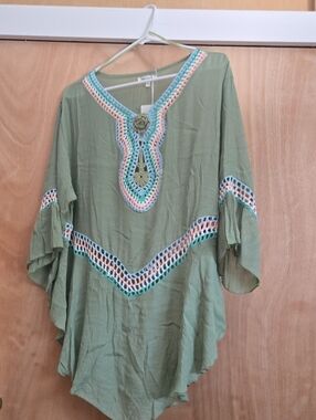 Miracle Olive Boho Crochet-Trim Tunic Top